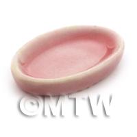 Dolls House Miniature Pink Oval Glazed Ceramic Plate.