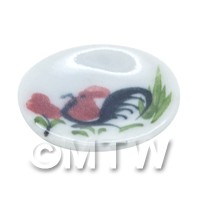 17mm Dolls House Miniature White Ceramic Cockerel Plate