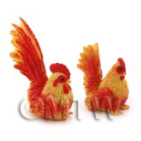 Dolls House Miniature Red And Yellow Hen And Cockerel Set 
