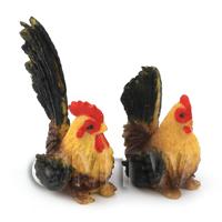Dolls House Miniature Black And Yellow Hen And Cockerel Set 