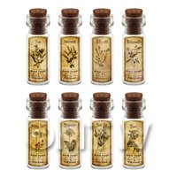 Dolls House Apothecary Short Herb Sepia Label And Bottle Set 8
