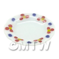 Dolls House Miniature Flower Design 20mm Ceramic Round Plate