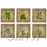 Dolls House Herbalist/Apothecary Square Herb Label Set 4