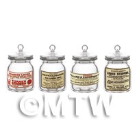 1/12th scale - Set of 4 Miniature Glass Apothecary Storage Jar 