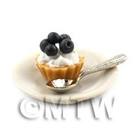Dolls House Miniature Black Cherry Tart on a Plate With a Spoon