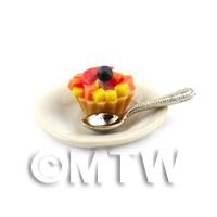 Dolls House Miniature Tropical Fruit Tart on a Plate With a Spoon