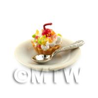 Dolls House Miniature Cherry and Glace Fruit Tart on a Plate With a Spoon