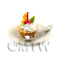 Dolls House Miniature Mixed Fruit Tart on a Plate With a Spoon
