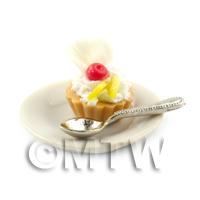 Dolls House Miniature Cherry and Lemon Tart on a Plate With a Spoon