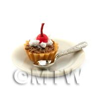 Dolls House Miniature Chocolate Base Tart on a Plate With a Spoon