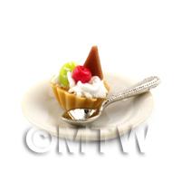 Dolls House Miniature Chocolate Kiwi Tart on a Plate With a Spoon