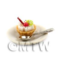 Dolls House Miniature Dragon Fruit Tart on a Plate With a Spoon