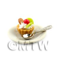 Dolls House Miniature Chocolate Kiwi Swirl Tart on a Plate With a Spoon