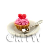 Dolls House Miniature Valentine Tart on a Plate With a Spoon