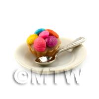 Dolls House Miniature Smartie Tart on a Plate With a Spoon