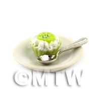 Dolls House Miniature Kiwi Slice Green Tart on a Plate With a Spoon