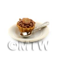 Dolls House Miniature Chocolate Sprinkle Tart on a Plate With a Spoon