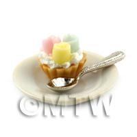 Dolls House Miniature Fontant Rose Tart on a Plate With a Spoon