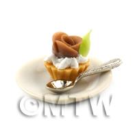 Dolls House Miniature Chocolate Rose Tart on a Plate With a Spoon