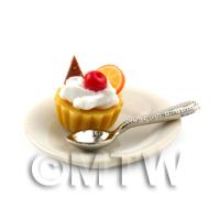 Dolls House Orange and Cherry Tart on a Plate With a Spoon