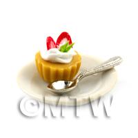 Dolls House Strawberry and Mint Tart on a Plate With a Spoon