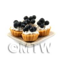 4 Dolls House Miniature Black Cherry Tarts on a 19mm Square Plate