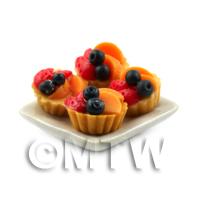 4 Dolls House Strawberry and Peach Tarts on a 19mm Square Plate