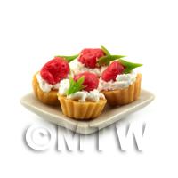 4 Dolls House Whole Strawberry and Cream Tarts on a 19mm Square Plate