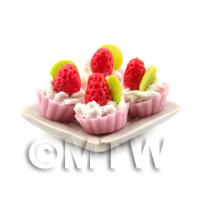 4 Dolls House Sliced Strawberry and Cream Tarts on a 19mm Square Plate