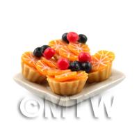 4 Dolls House Miniature Tropical Fruit Tarts on a 19mm Square Plate