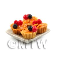 4 Dolls House Cherry and Lemon Suprise Tarts on a 19mm Square Plate