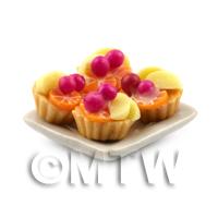 4 Dolls House Poached Pear and Cherry Tarts on a 19mm Square Plate
