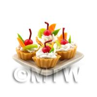 4 Dolls House Miniature Mixed Fruit Tarts on a 19mm Square Plate
