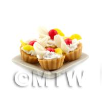 4 Dolls House Miniature Cherry and Lemon Tarts on a 19mm Square Plate