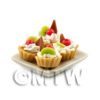 4 Dolls House Miniature Chocolate Kiwi Tarts on a 19mm Square Plate