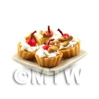 4 Dolls House Miniature Cherry Toffee Tarts on a 19mm Square Plate