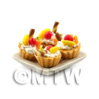 4 Dolls House Miniature 4 Fruit Tarts on a 19mm Square Plate