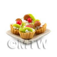 4 Dolls House Chocolate Kiwi Swirl Tarts on a 19mm Square Plate