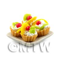 4 Dolls House Pineapple and Kiwi Tarts on a 19mm Square Plate