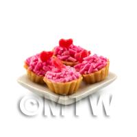 4 Dolls House Miniature Valentine Tarts on a 19mm Square Plate