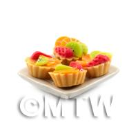 4 Dolls House Kiwi and Strawberry Tarts on a 19mm Square Plate