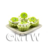 4 Dolls House Miniature Kiwi Slice Green Tarts on a 19mm Square Plate