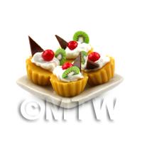 4 Dolls House Kiwi and Cherry Tarts on a 19mm Square Plate