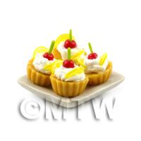 4 Dolls House Lemon and Cherry Tarts on a 19mm Square Plate