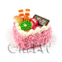 Dolls House Miniature 22mm Pink Iced Heart Cake