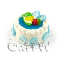 Dolls House 25mm White Iced Blue Lagoon Topped Cake 