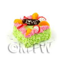 Dolls House Miniature 20mm Green Square Love Cake