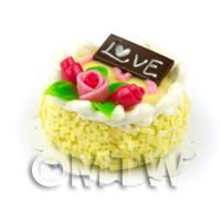 Dolls House 25mm Lemon Love Cake With Red Roses