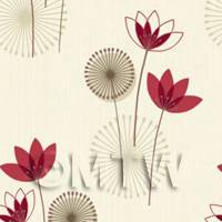 Dolls House Miniature Styalised Red Flower Wallpaper