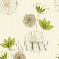 Dolls House Miniature Styalised Sage Green Flower Wallpaper